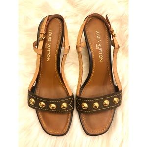LOUIS VUITTON Gold Studded Wedge Sandals size 38.5